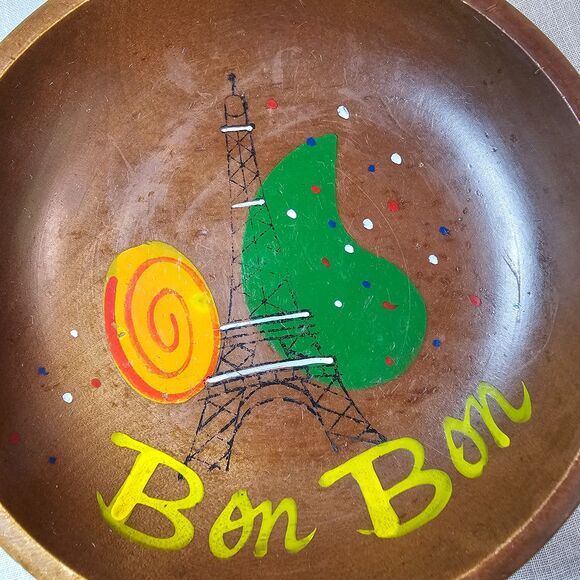Vintage Woodpecker Woodware Bon Bon Wooden Footed Bowl Handmade Japan Paris - Picture 6 of 6